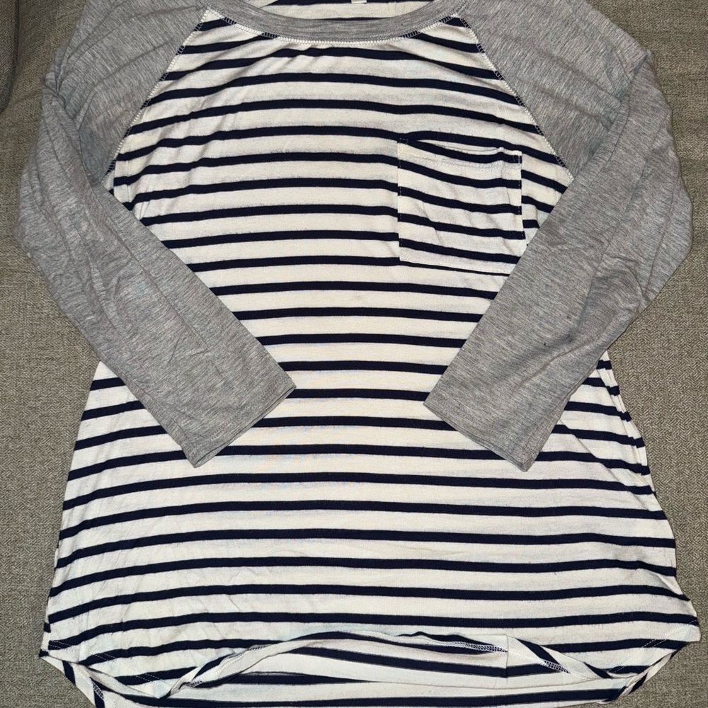 Moa Moa Navy and Gray Striped Long Sleeve Top